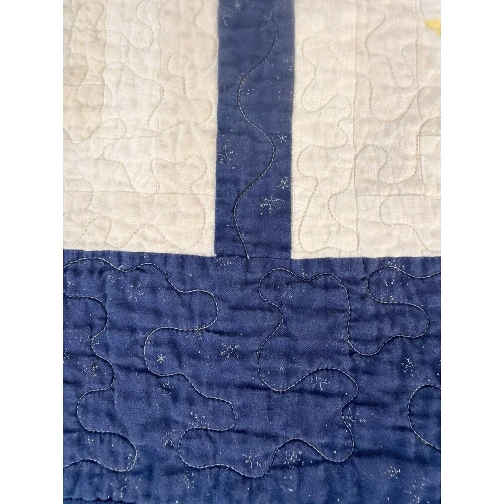 Handmade Log Cabin Patchwork Quilt 57.5x57 Chicken Backing Red Blue Throw